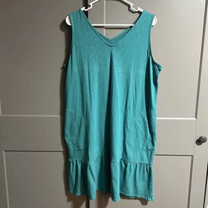 J.Jill Womens Petite Flounced Hem Double V-Neck Knit Sleeveless Dress Blue LP